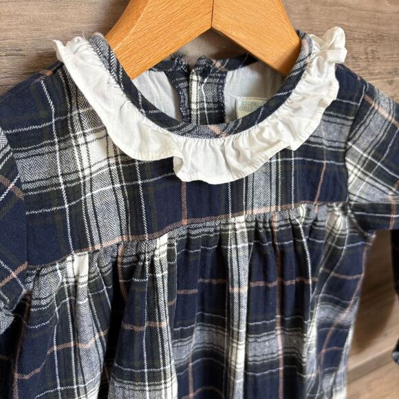 Edgehill Collection Navy White Plaid Long Sleeve Dress Ruffle Scoop Neck Collar - Picture 3 of 7